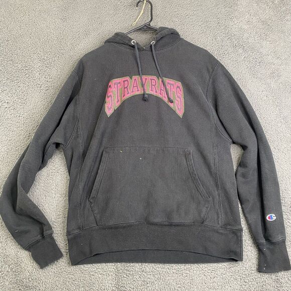 Stray Rats Champion Hoodie Mens Medium Pullover Script Streetwear Paint Splatter - Picture 1 of 13